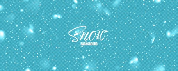 Aufkleber - Realistic falling snow with snowflakes. Colorful winter background for Christmas or New Year card. Frost storm effect. Vector illustration