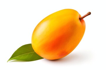 Sticker - Mango fruit with a green leaf on a white background