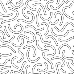 Poster - Monochrome geometric seamless pattern. Black outline curved lines