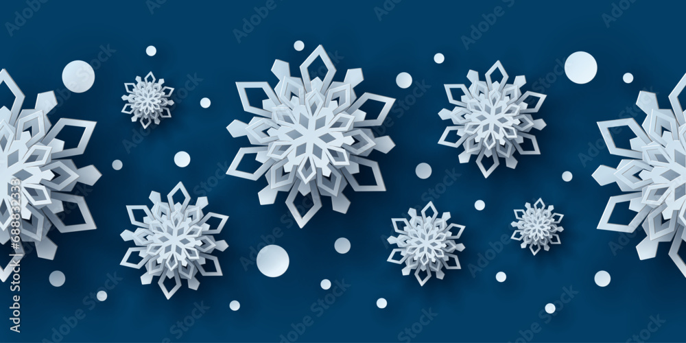 Winter seamless pattern with paper cut snowflakes. Christmas design 3D ...
