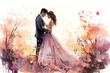 Watercolor Groom and Bride Wedding Background