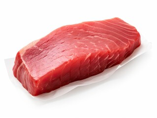 Raw tuna steak isolated, Red sea fish fillet, fresh tuna filet, seafood sashimi, bluefin piece, akami