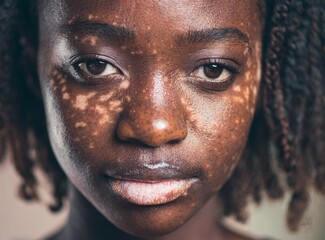 Poster - Portrait of black woman model with vitiligo, face closeup