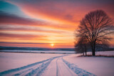 Fototapeta  - Beautiful winter sunset with colorful sky