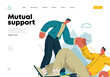 Mutual Support: Helping a fallen person get up -modern flat vector concept illustration of man assisting another man to stand up A metaphor of voluntary, collaborative exchanges of resource, services