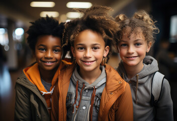 Wall Mural - Group of little kids, multiethnic friendship