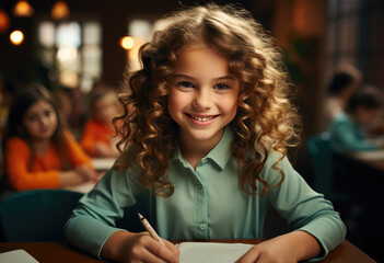 Wall Mural - White school girl writing