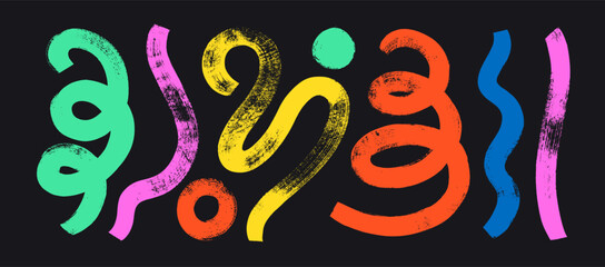 Poster - Naive playful abstract curved bold lines and circles. Colorful textured geometric elements.