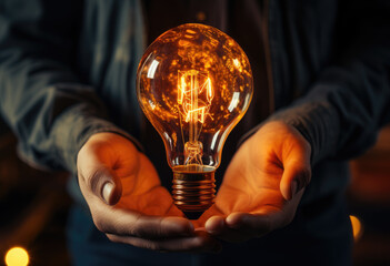 Poster - Concept of innovation, light bulb glowing
