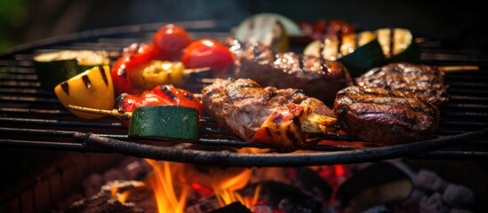 Canvas Print - grilled meat and vegetables on a barbecue