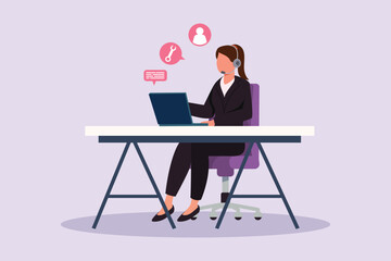 Poster - Woman during work calls. Customer service and support concept. Colored flat vector illustration isolated.