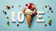 Valentines day concept with love letters on pastel blue background.	