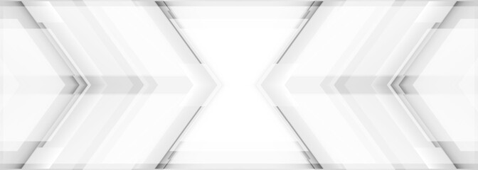 Poster - Abstract white and grey arrows futuristic technology background concept high-speed movement. Dynamic motion hi tech digital arrows and stripes. Vector illustration