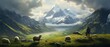 A Serene Shepherd Tending to Grazing Sheep. Majestic Mountain Pastures