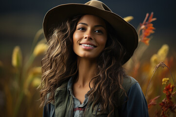 Wall Mural - Glomuor brunette girl on the farm