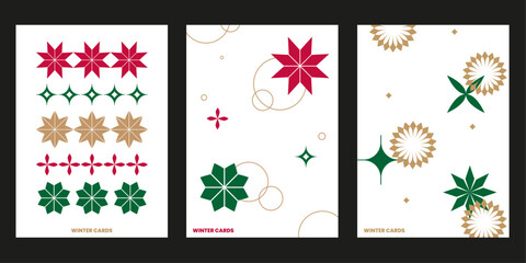 Fototapete - Christmas cards set Xmas printing poster elements decorate paper postcard design winter snow snowman holiday season vector illustration gift present snow flower 크리스마스 엽서 카드 포스터
