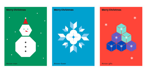 Fototapete - Christmas cards set Xmas printing poster elements decorate paper postcard design winter snow snowman holiday season vector illustration gift present snow flower 크리스마스 엽서 카드 포스터