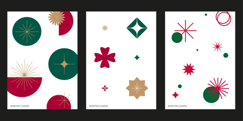 Fototapete - Christmas cards set Xmas printing poster elements decorate paper postcard design winter snow snowman holiday season vector illustration gift present snow flower 크리스마스 엽서 카드 포스터