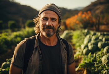 Canvas Print - Image of farmer who checks his crops