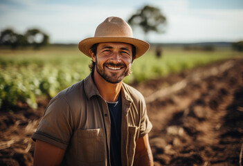 Canvas Print - Cheerful white man working in the field