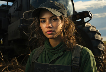 Wall Mural - Brunette farmer girl