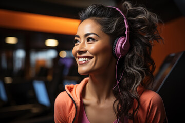 Wall Mural - Adorable woman listening music 