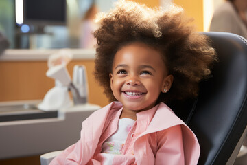 Wall Mural - Adorable black baby girl in pink shirt smiling and laughing