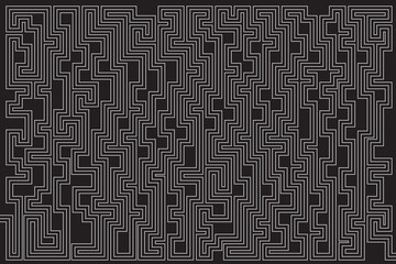 Wall Mural - Abstract of background vector. Design labyrinth of line white on black background. Design print for illustration, textile, puzzle, magazine, cover, card, background, wallpaper. Set 5A