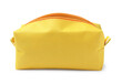 Stylish yellow cosmetic bag isolated on white