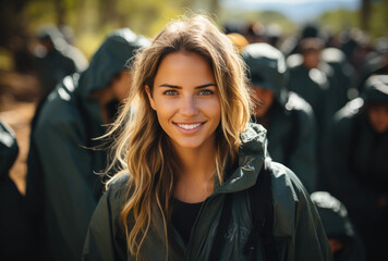 Wall Mural - Cute blonde girl in green jacket