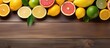Fresh citrus fruit on a wooden table.