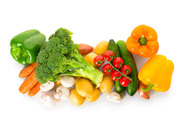 Sticker - Fresh vegetables with mushrooms on white background