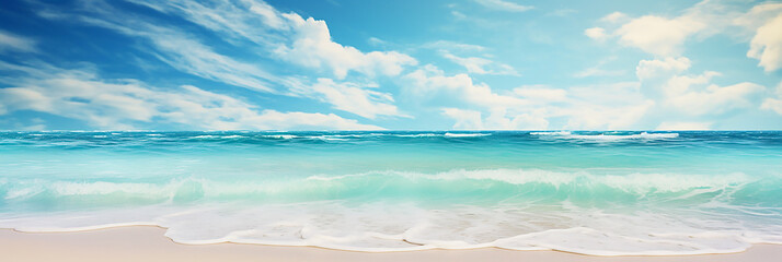 Wall Mural - White sand beach, blue sea and sky