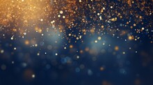 Christmas Abstract Background With Dark Blue And Golden Particles