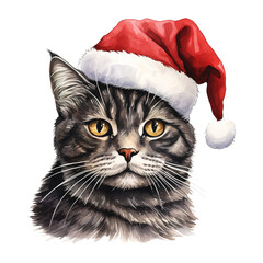 Domestic Shorthair Cat Wearing a Santa Hat. AI generated image