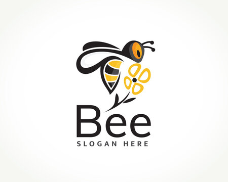 Flying bee at flower logo design template illustration inspiration
