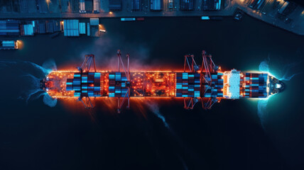 Wall Mural - Container ship   unloading in deep sea port, Aerial  business commercial trading logistic import and export freight transportation, Container loading cargo freight ship maritime