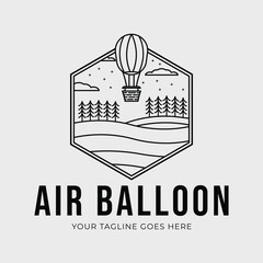 Poster - travel air balloon on nature logo vector illustration design