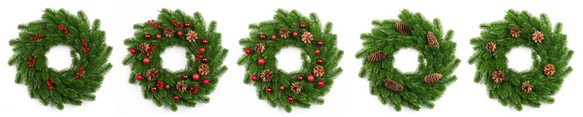 Poster - isolated christmas wreath and red balls on white