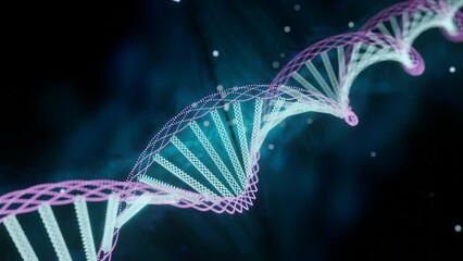 Poster - Realistic DNA 3D double helix. Design. Science concept, neon glowing spiral, concept of human life and evolution.