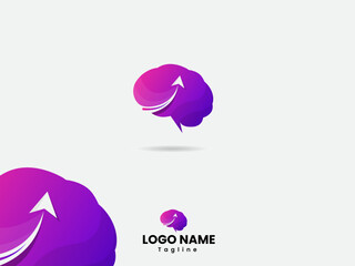 Wall Mural - Brain up logo design. Brain logo. Business. Colorful brain vector art. Up arrow. Creative design. Finance. Purple. Science. Modern