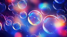 Beautiful Transparent Shiny Background Of Rainbow Soap Bubbles. Festive Background
