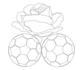 Poster - One continuous line of football ball with rose flowers. Thin Line Illustration sport vector concept. Contour Drawing Creative ideas.