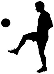 Poster - Digital png silhouette of male football player kicking ball on transparent background