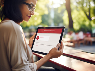 A Photo of a Person Donating to a Charity Online Using a Tablet Feeling Content and Happy