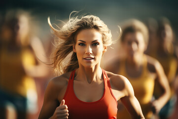 Poster - Athletes women in a marathon race, Sport woman.