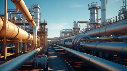 Fototapete - Pipelines with pipes in an industrial area.