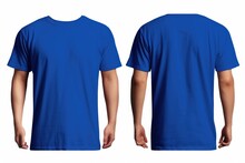 Mockup Of A Blank Royal Blue Tshirt Front And Back Isolated On White Background. Generative AI