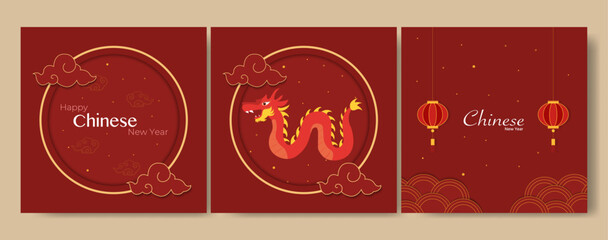 Wall Mural - 2024 Chinese New Year With Ornament And Dragon Template Layout Set