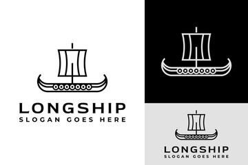 Vintage Modern Viking Longship Sail Boat Warrior Logo Design Branding Template